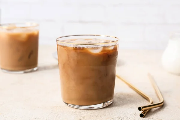 Glas Lekkere Ijskoffie Tafel — Stockfoto