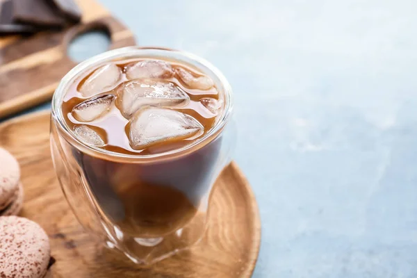 Plate Glass Tasty Iced Coffee Table Closeup — Stock Photo, Image