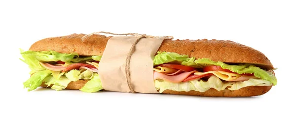 Leckeres Ciabatta Sandwich Auf Weißem Hintergrund — Stockfoto