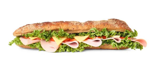 Leckeres Ciabatta Sandwich Auf Weißem Hintergrund — Stockfoto