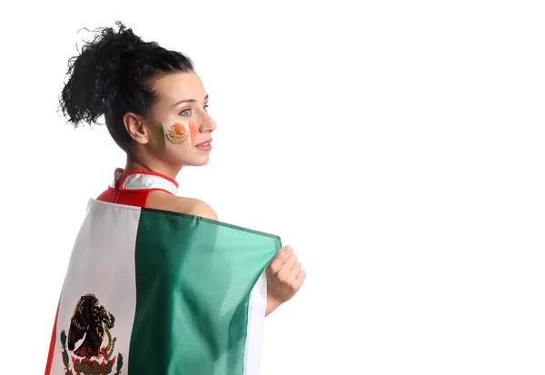 Hermosa Animadora Con Bandera Mexicana Sobre Fondo Blanco —  Fotos de Stock