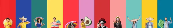 Set Von Mexikanischen Menschen Und Niedlichen Hund Auf Farbigem Hintergrund — Stockfoto