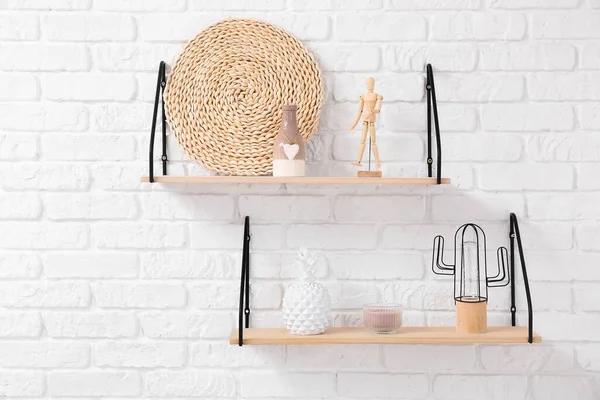 Modern Shelves Decor Hanging Brick Wall — Stock Photo, Image