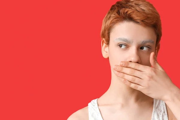 Teenage Boy Dyed Eyebrows Color Background — Stock Photo, Image