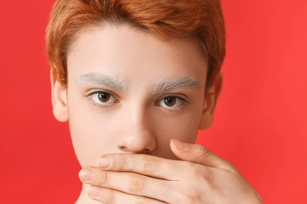 Teenage Boy Dyed Eyebrows Color Background — Stock Photo, Image