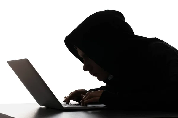 Silhouette Hacker Laptop White Background — Stock Photo, Image