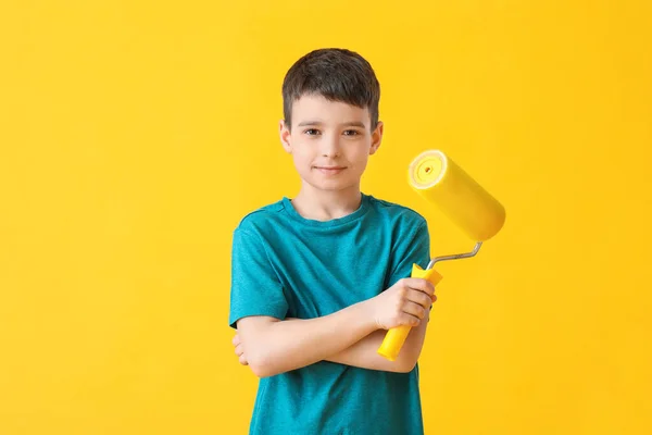 Little Boy Paint Roller Color Background — Stock Photo, Image