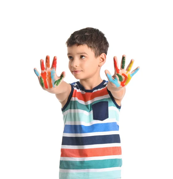 Little Boy Hands Paint White Background — Stock Photo, Image