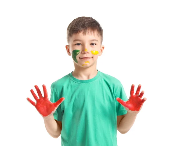 Little Boy Hands Face Paint White Background — Stock Photo, Image