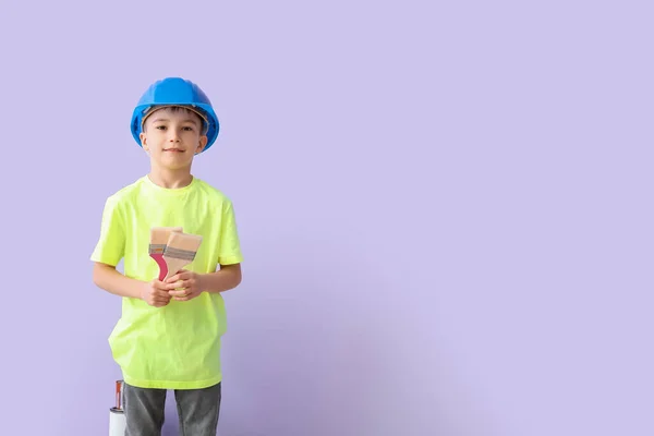 Little Boy Paint Brushes Color Background — Stock Photo, Image