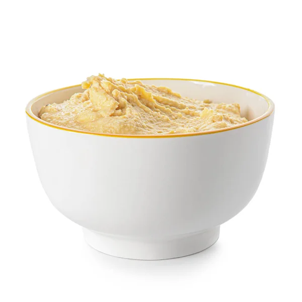 Bowl Tasty Hummus White Background — Stock Photo, Image