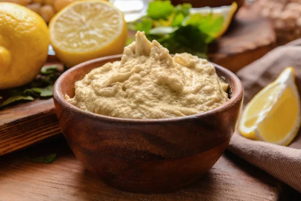 Bowl Tasty Hummus Table Closeup — Stock Photo, Image