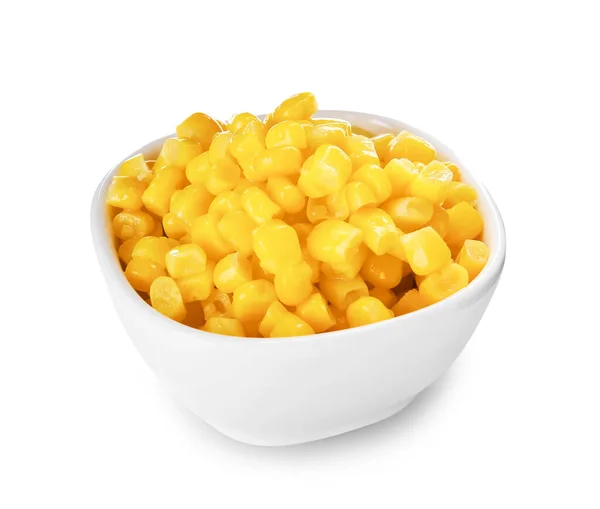 Bowl Corn Kernels White Background — Stock Photo, Image