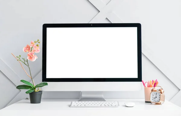 Workplace Modern Monitor Table Light Wall — Stock Photo, Image