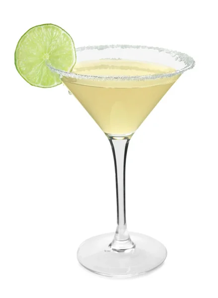 Glas Met Lekkere Daiquiri Cocktail Witte Achtergrond — Stockfoto