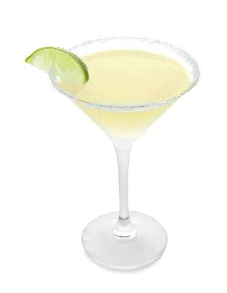 Copo Delicioso Coquetel Daiquiri Fundo Branco — Fotografia de Stock