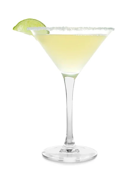 Glas Välsmakande Daiquiri Cocktail Vit Bakgrund — Stockfoto