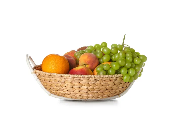 Basket Fresh Fruits White Background — Stock Photo, Image