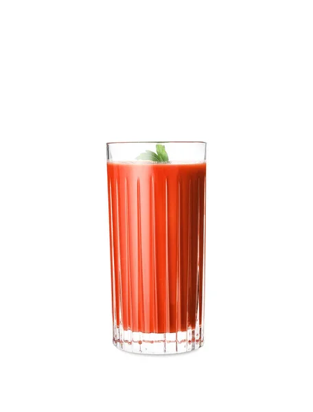 Copo Suco Tomate Saboroso Fundo Branco — Fotografia de Stock