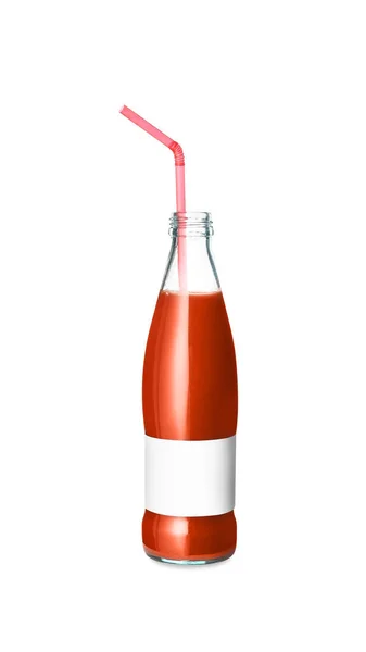 Butelka Smacznego Soku Pomidorowego Białym Tle — Zdjęcie stockowe