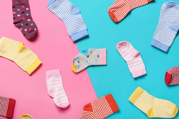 Stylish Baby Socks Color Background — Stock Photo, Image