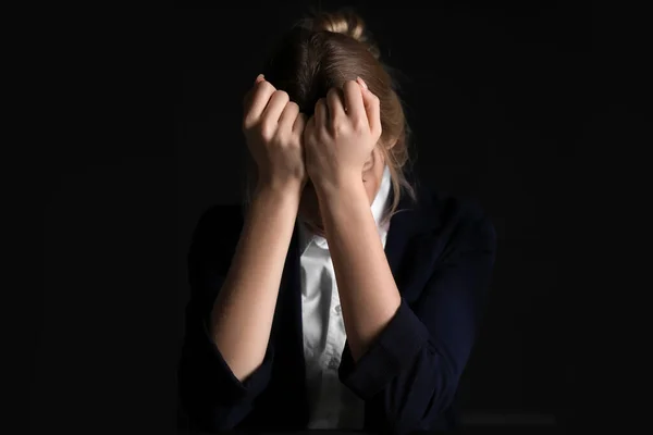 Young Depressed Businesswoman Dark Office — Stock Photo, Image