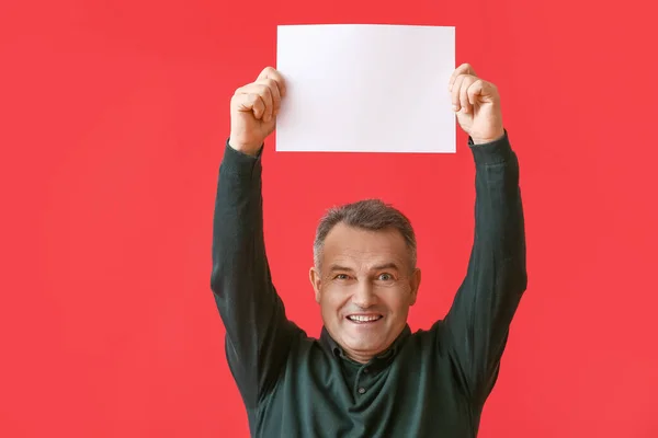 Mature Man Blank Poster Color Background — Stock Photo, Image