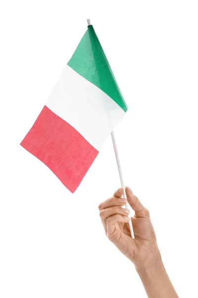 Mano Femenina Con Bandera Italia Sobre Fondo Blanco —  Fotos de Stock