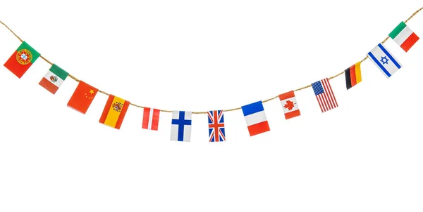 Guirlande Avec Des Drapeaux Différents Pays Sur Fond Blanc — Photo