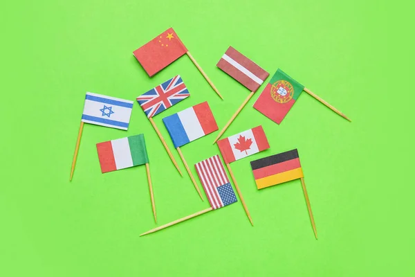 Banderas Diferentes Países Sobre Fondo Color — Foto de Stock