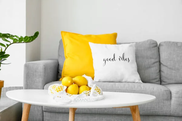 String Bag Lemons Table Room — Stock Photo, Image