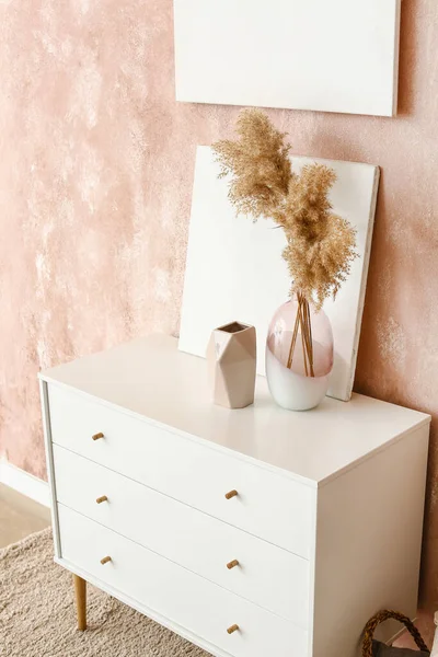 Chest Drawers Vases Poster Color Wall — Stock Photo, Image