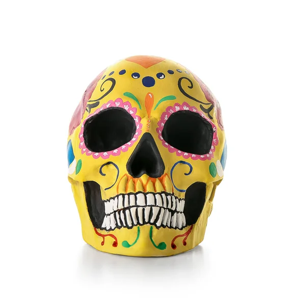 Painted Human Skull Mexico Day Dead Dia Muertos White Background — Stock Photo, Image