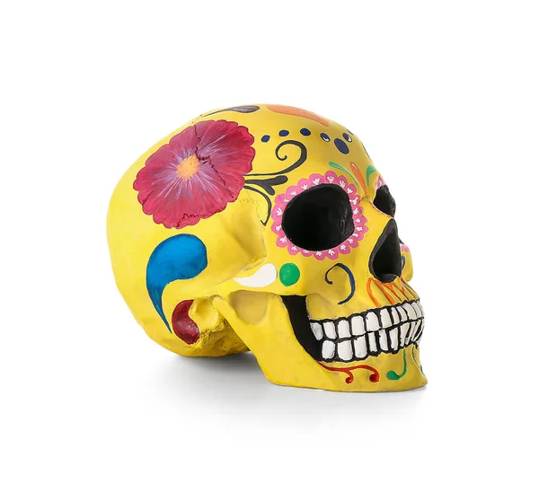 Painted Human Skull Mexico Day Dead Dia Muertos White Background — Stock Photo, Image