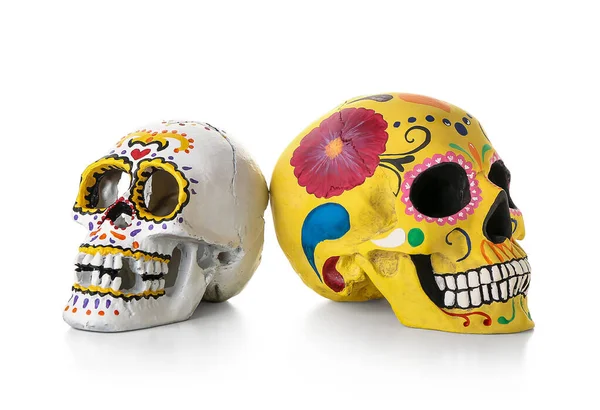 Painted Human Skulls Mexico Day Dead Dia Muertos White Background — Stock Photo, Image