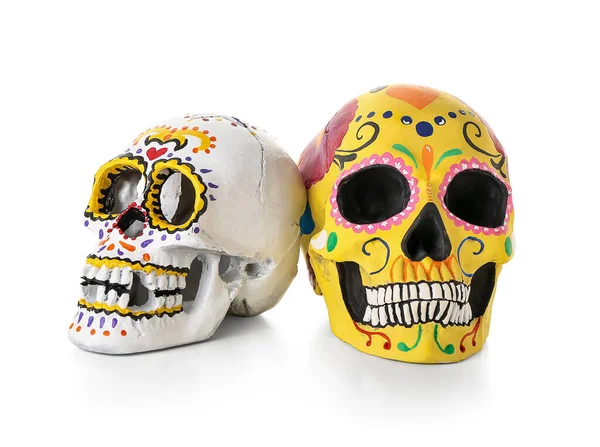 Painted Human Skulls Mexico Day Dead Dia Muertos White Background — Stock Photo, Image