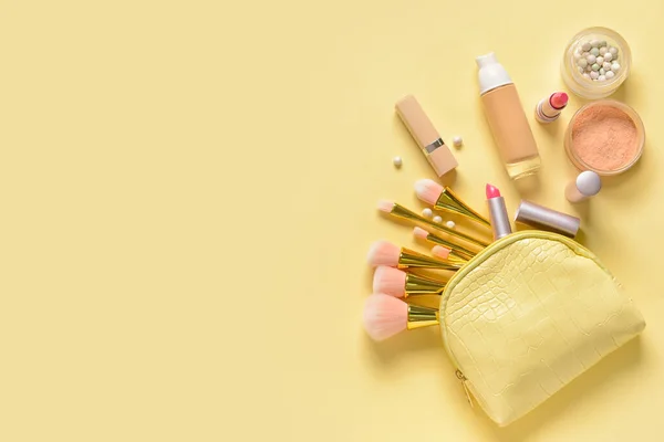 Stylish Bag Decorative Cosmetics Color Background — Stock Photo, Image