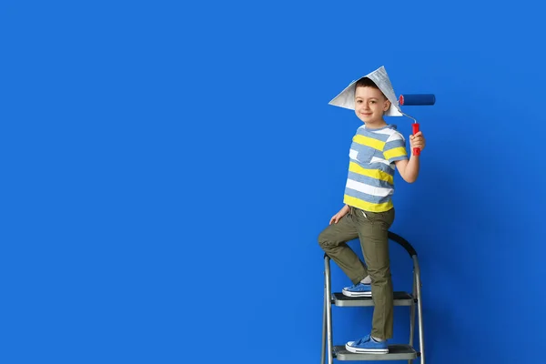 Little Boy Paint Roller Color Background — Stock Photo, Image