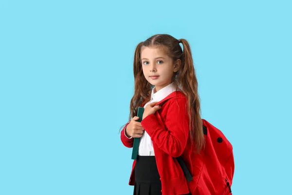 Cute Little School Girl Color Background — Stock Photo, Image