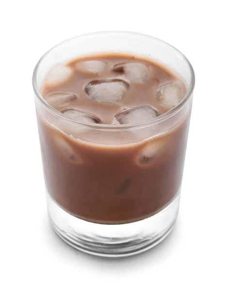 Vaso Sabrosa Leche Chocolate Sobre Fondo Blanco — Foto de Stock