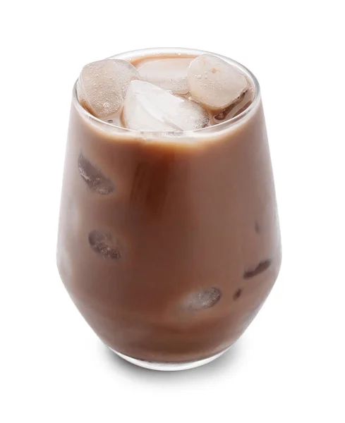 Glas Lekkere Chocolademelk Witte Achtergrond — Stockfoto