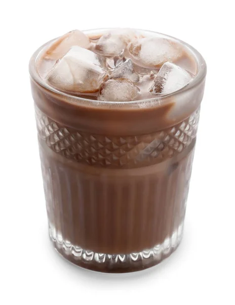 Glas Lekkere Chocolademelk Witte Achtergrond — Stockfoto