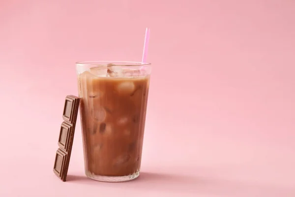 Glass Tasty Chocolate Milk Color Background — Stock Photo, Image