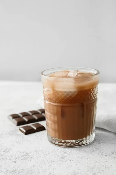 Glass Tasty Chocolate Milk Light Background — Stock Photo, Image