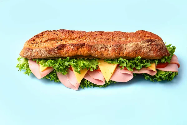 Tasty Ciabatta Sandwich Color Background — Stock Photo, Image