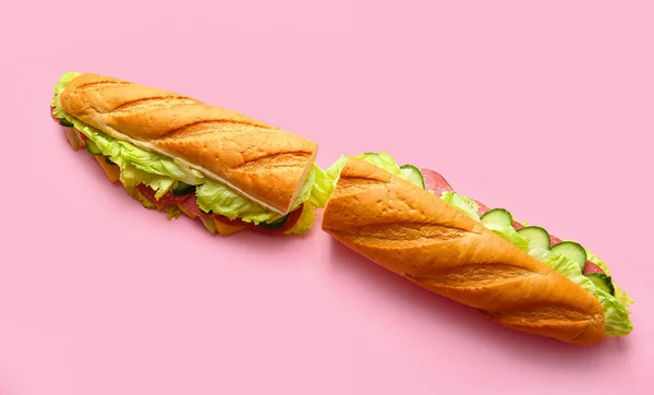 Tasty Sandwiches Color Background — Stock Photo, Image