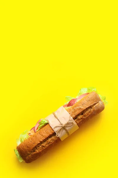Tasty Ciabatta Sandwich Color Background — Stock Photo, Image