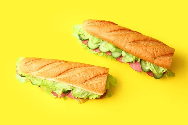 Tasty Sandwiches Color Background — Stock Photo, Image
