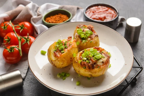 Plate Baked Potato Dark Background — Stock Photo, Image