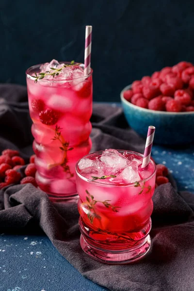 Glasses Tasty Raspberry Lemonade Berries Table — Stock Photo, Image